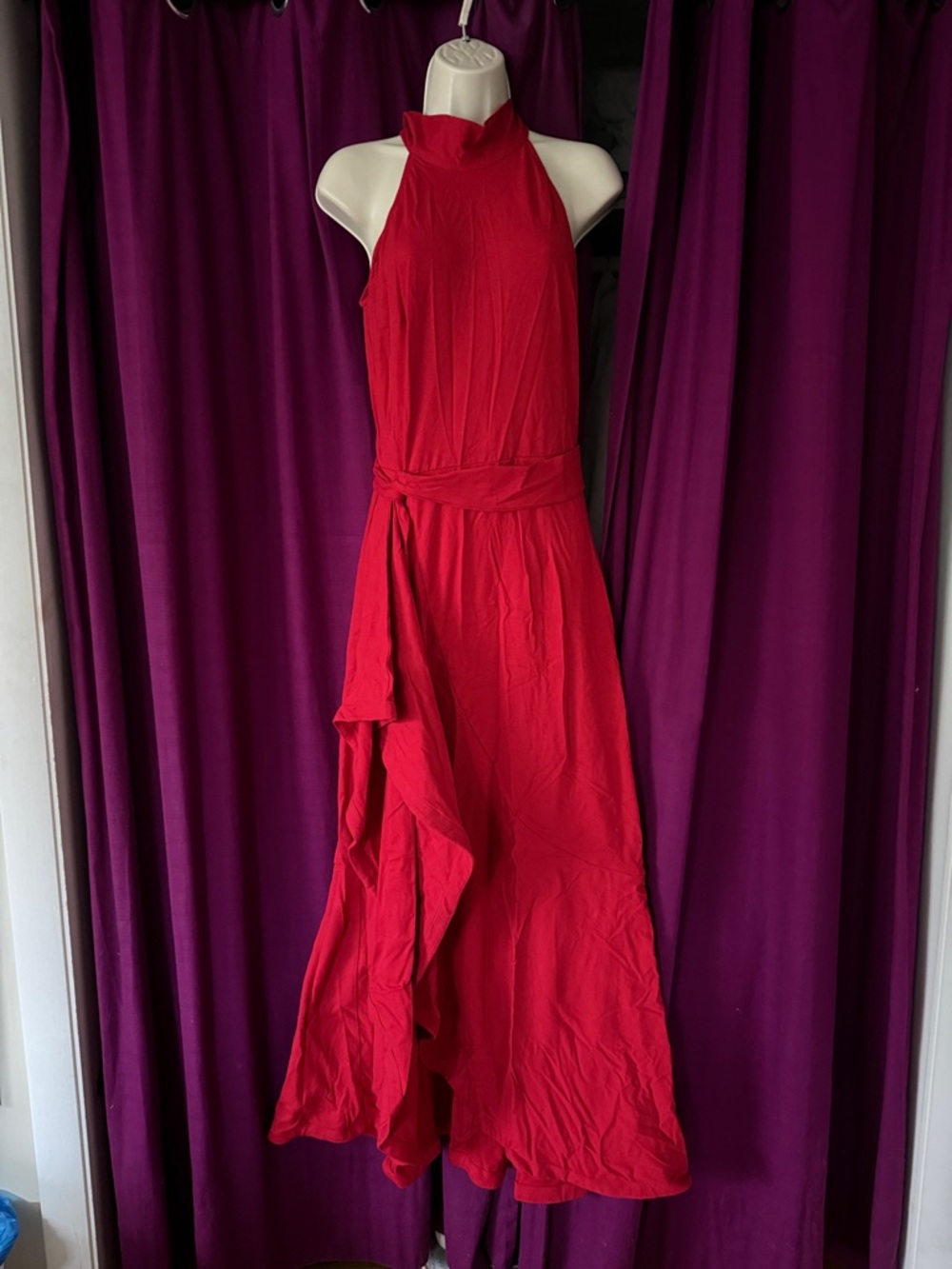 eShakti FX Ruffle Cotton Knit Halter Maxi Dress small 6